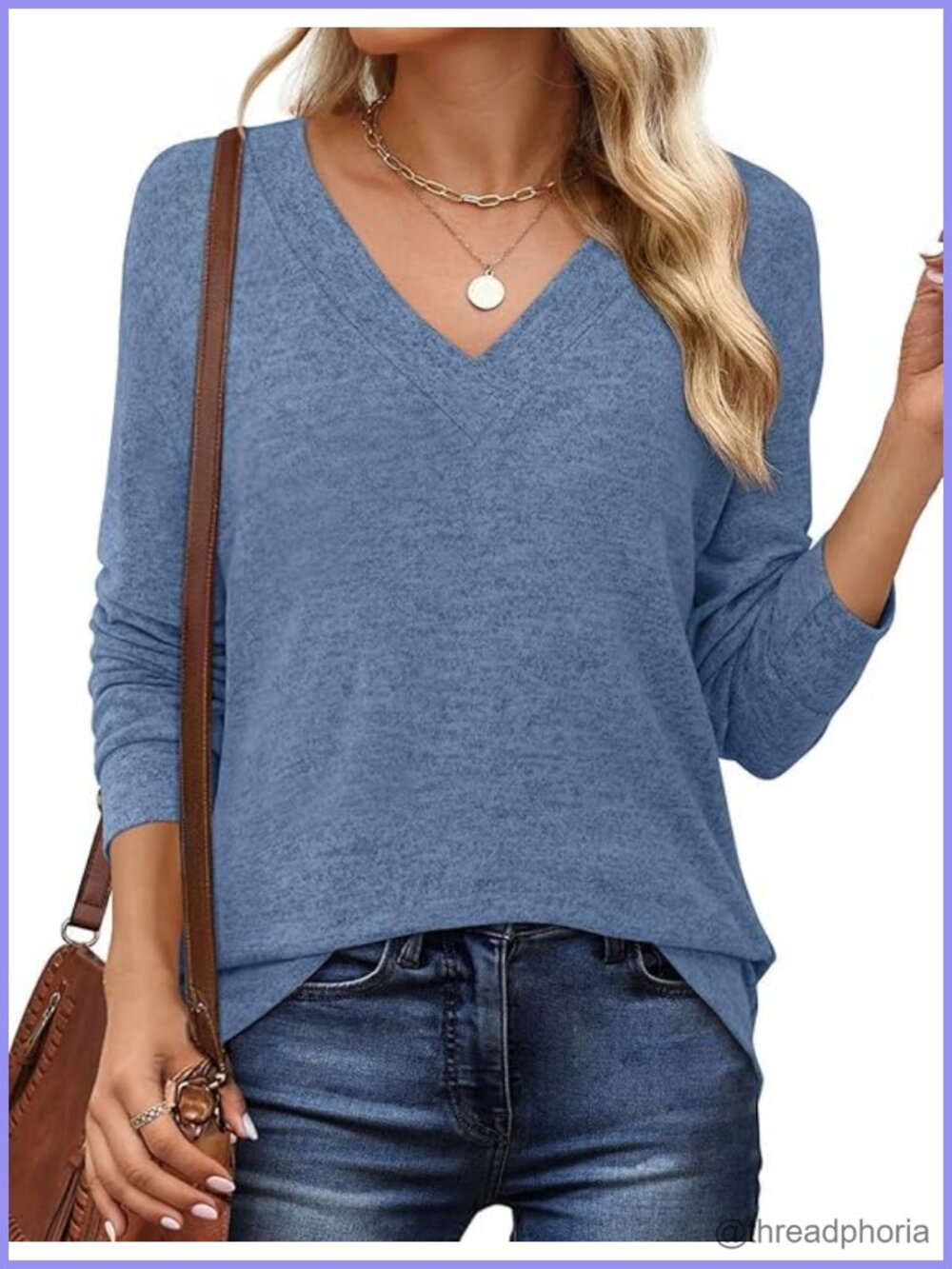 Women's V-Neck Long Sleeve Tunic Top Polyester Rayon Spandex Blouse